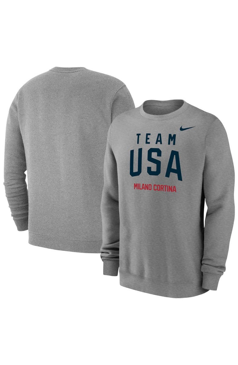 Nike Men's Nike Heather Gray Team USA Milano Cortina 2026 Winter Olympics Club Sweatshirt, Main, color, 