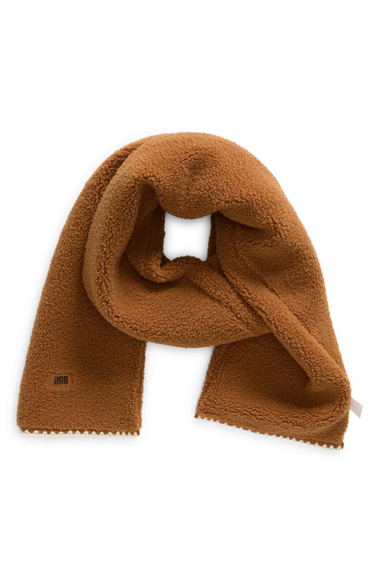 UGG<sup>®</sup> UGGfluff Scalloped Scarf, Main, color, Chestnut