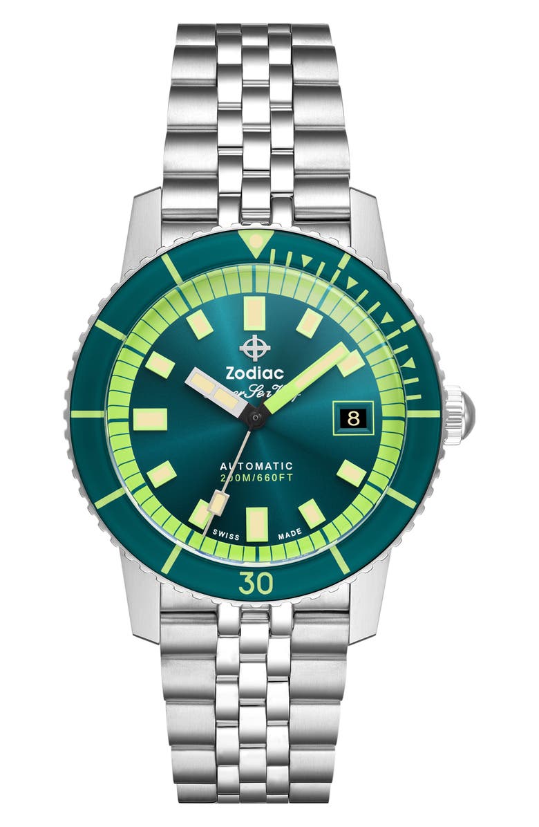 Zodiac Compression Diver Automatic Stainless Steel Watch, 40mm, Main, color,