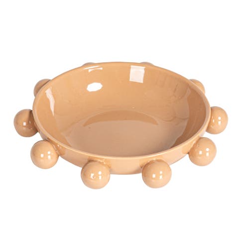 9.75-Inches Stoneware Bowl with Orbs and Reactive Glaze, Nude