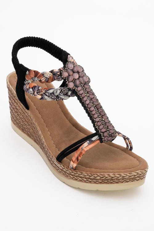 Prologue Shoes Sogno Rhinestone Espadrille Sandal in Black Faux Leather at Nordstrom, Size 9