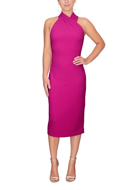 RACHEL Rachel Roy Harland Crossover Halter Midi Dress in Fuchsia 