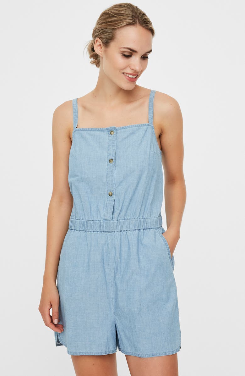 VERO MODA Cary Chambray Organic Cotton Romper, Alternate, color,