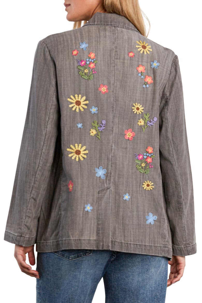 Embroidered Cotton and Hemp Blazer, Alternate, color, WASHED GREY