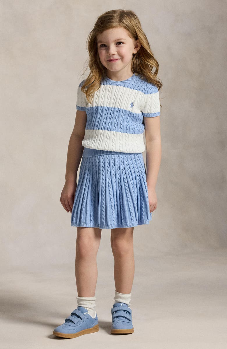Polo Ralph Lauren Kids' Cotton Cable Knit Sweater & Skirt Set, Alternate, color, Chambray Blue / White