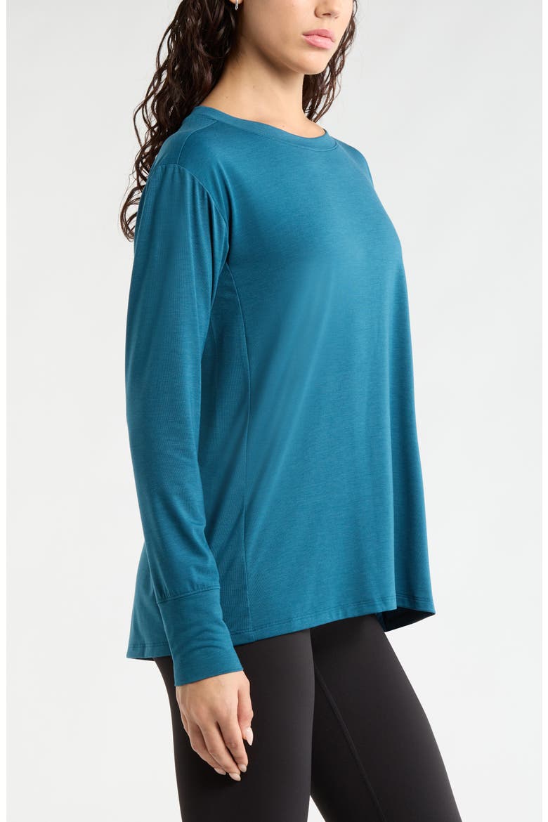 Long Sleeve Split Hem T-Shirt, Alternate, color, TEAL SEAGATE