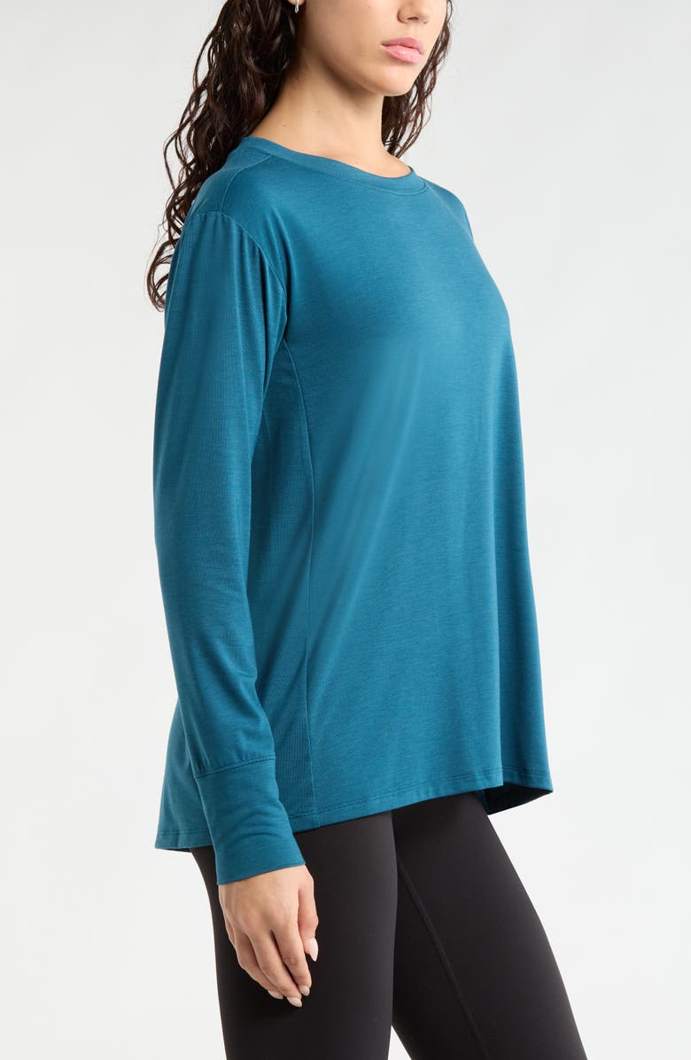 Zella Long Sleeve Split Hem T-Shirt, Alternate, color, Teal Seagate