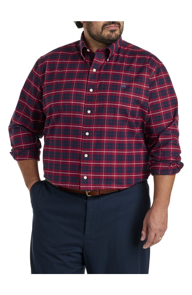 Brooks Brothers Big & Tall Non-Iron Sport Shirt, Main, color, Zinfandel Tartan