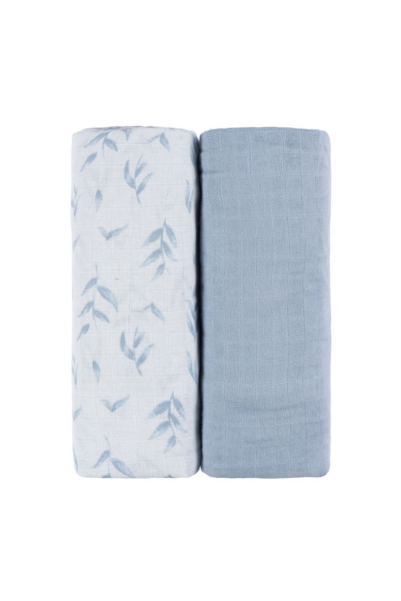 Muslin Swaddle Blue Blankets 2-Pack, Alternate, color, Blue Leaf