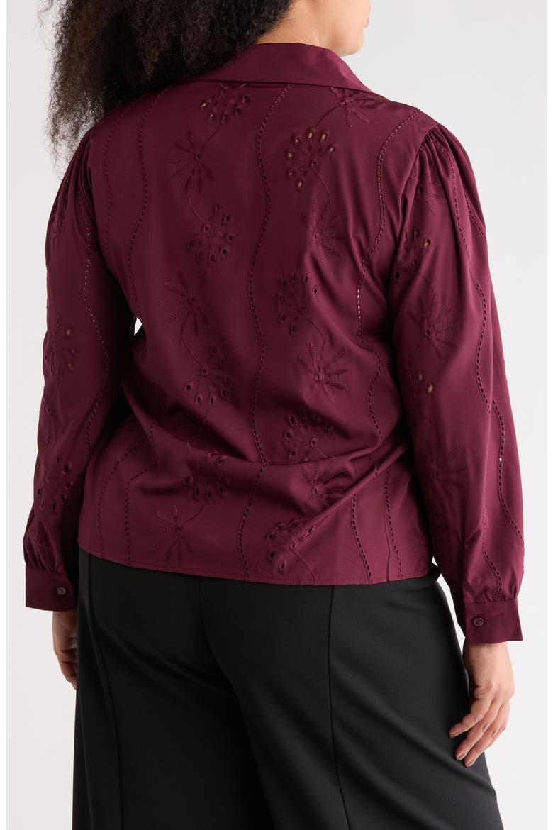 Eyelet Button-Up Shirt, Alternate, color, BURGUNDY