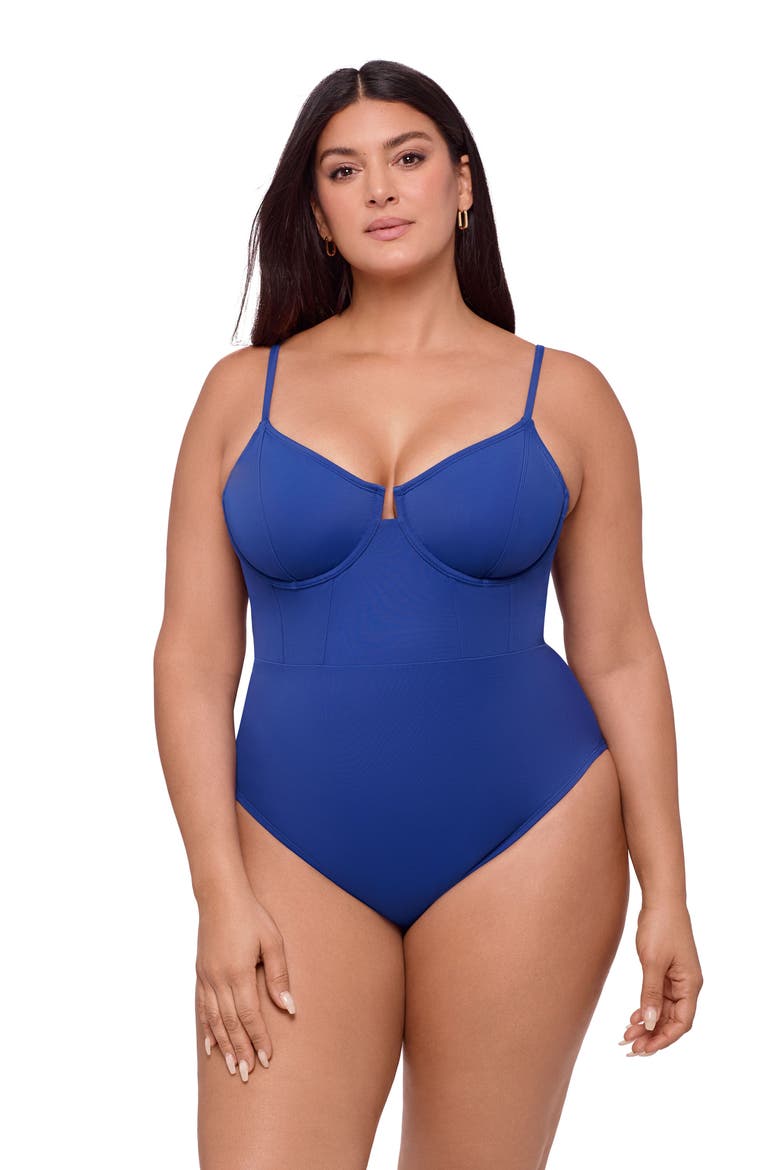 Supportive and Sculpting Corset Underwire One-Piece Swimsuit, Main, color, Indigo