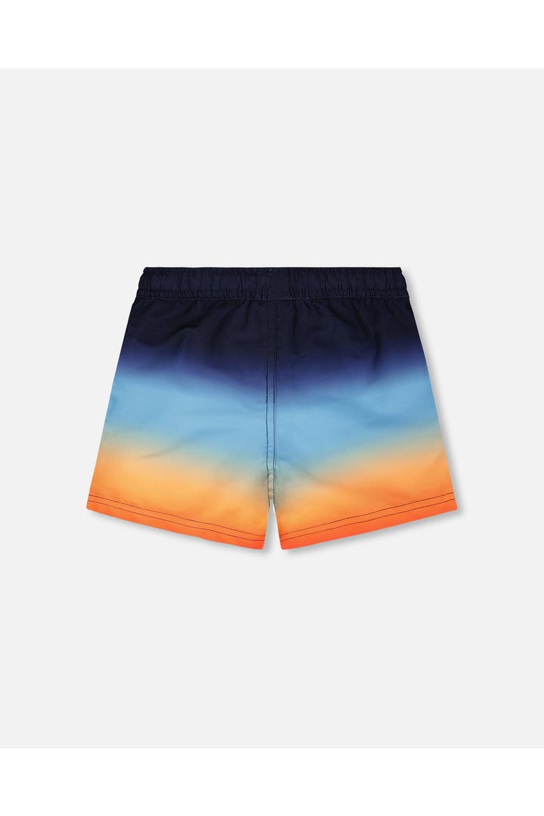 Above the Knee Elastic Waist Gradient Swim Trunks, Alternate, color, Blue and Orange Gradient