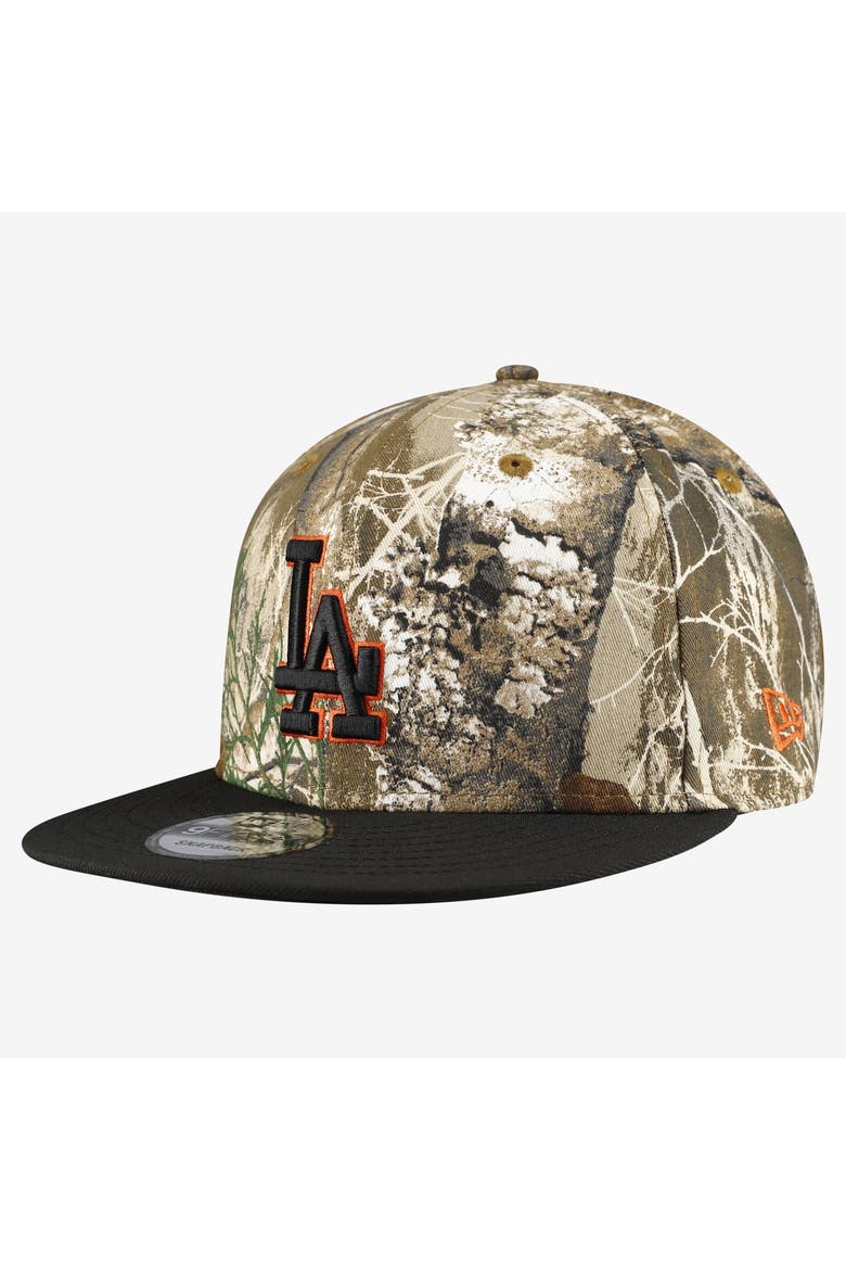 Men's New Era Camo Los Angeles Dodgers Realtree Orange Pop 9FIFTY Snapback Hat, Main, color, Camo