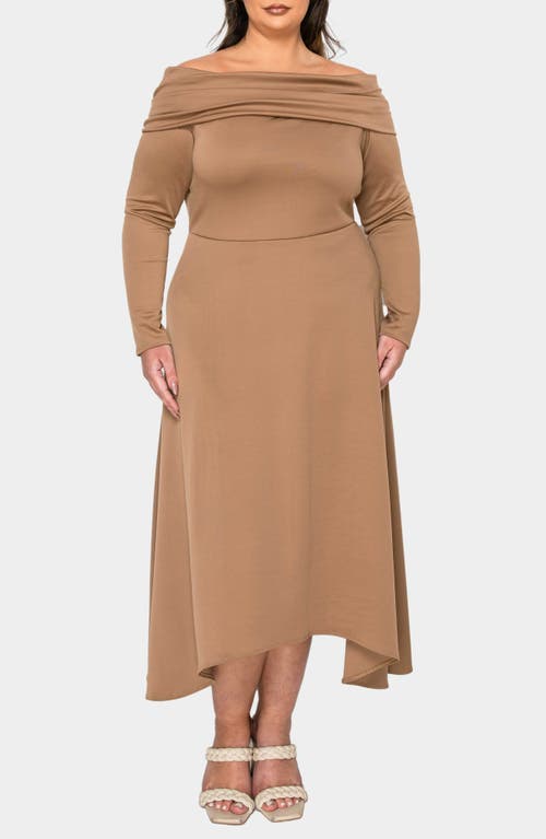 L I V D Lyra Off The Shoulder Long Sleeve Maxi Dress In Mocha