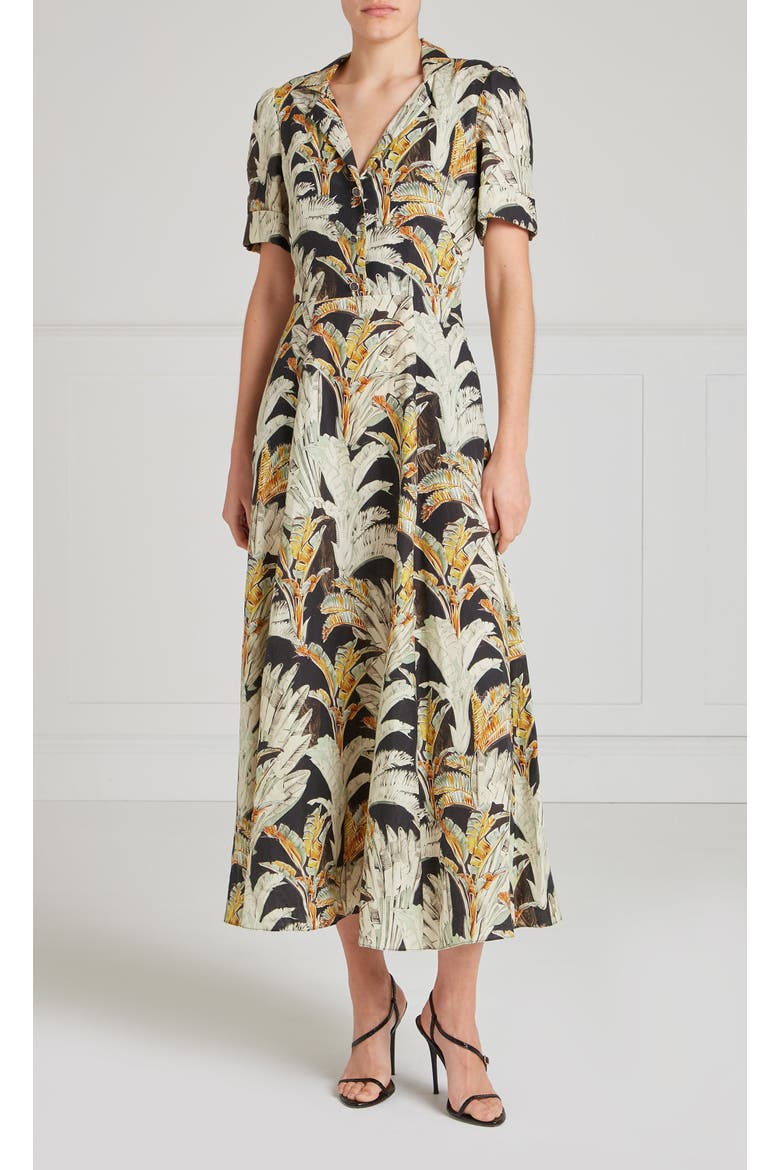 Baxter Linen Sleeved Dress, Main, color, Black & Khaki