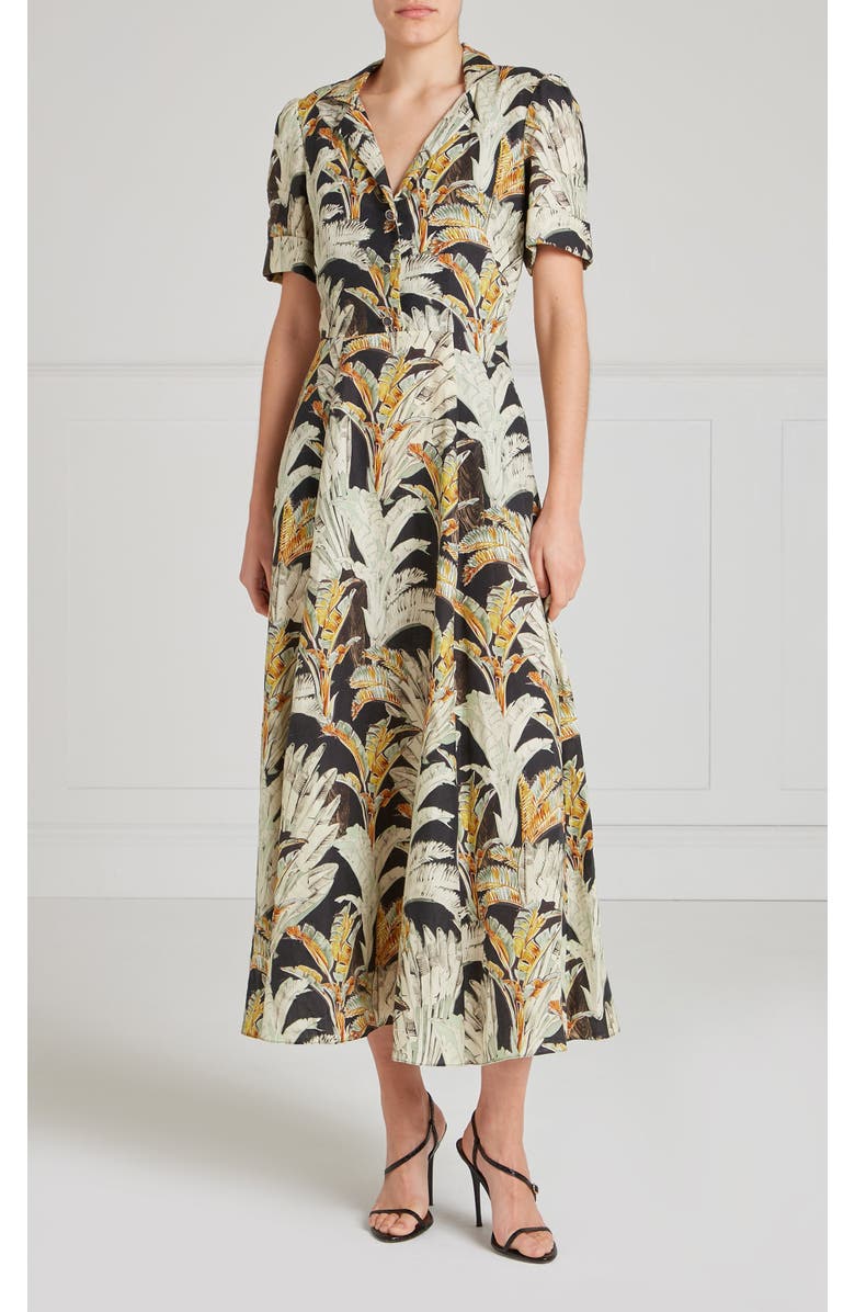 Temperley London Baxter Linen Sleeved Dress, Main, color, Black & Khaki