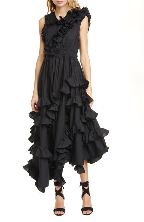 Imogen Ruffle Asymmetrical Cotton Wrap Dress