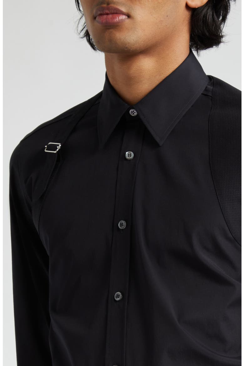Alexander McQueen Harness Stretch Poplin Men's Button-Up Shirt, Alternate, color, BLACK