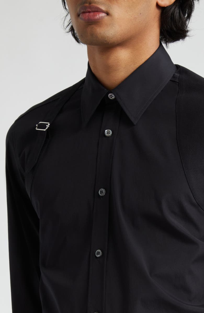 McQueen Alexander McQueen Harness Stretch Poplin Men's Button-Up Shirt, Alternate, color, Black