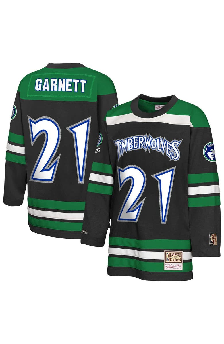 Mitchell & Ness Youth Mitchell & Ness Kevin Garnett Black Minnesota Timberwolves Maxxed Out 2.0 Fashion Hockey Jersey, Main, color, Black