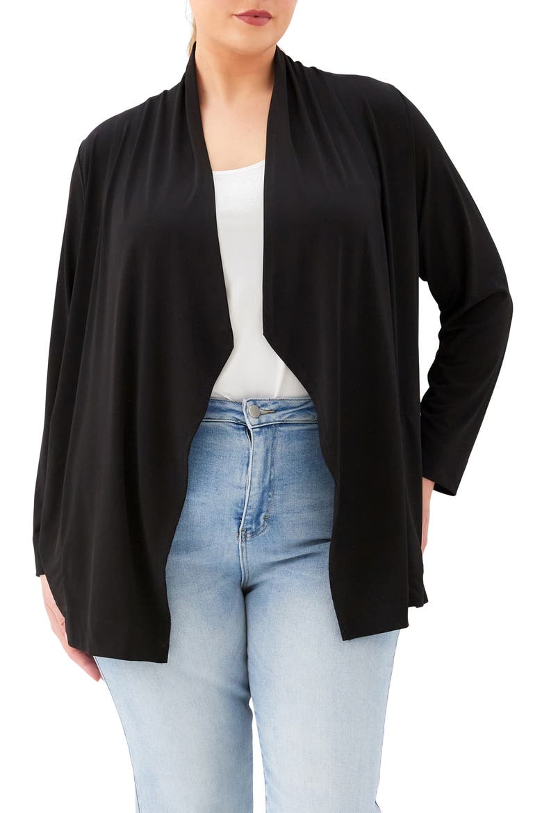 Open Front Travel Jersey Cardigan, Main, color, BLACK