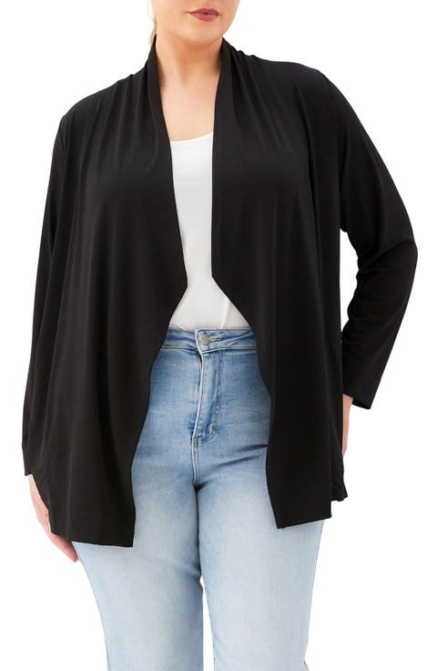 Open Front Travel Jersey Cardigan (Plus)
