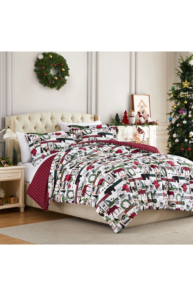 SOUTHSHORE FINE LINENS Merrytown Oversize Reversible Holiday Comforter Set, Alternate, color, Merry Town Christmas