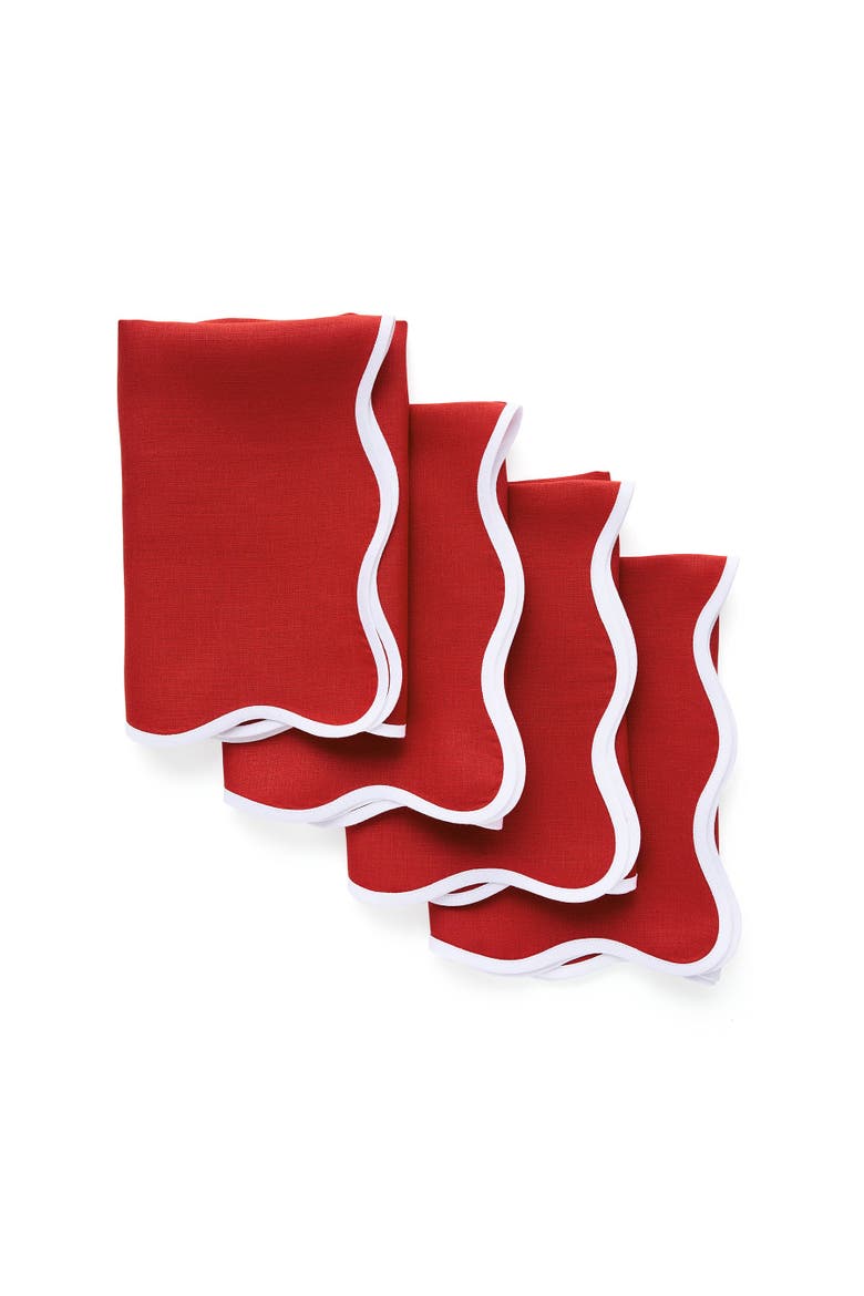 Linen Dinner Napkins Set of 4, 20 Inch Round - Giselle Scallop Edge, Main, color, Christmas Red