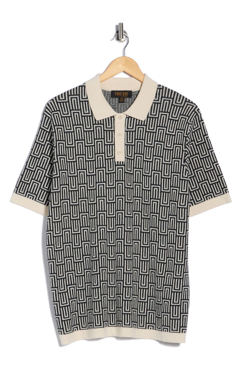 TRUTH Geometric Knit Polo, Alternate, color, Ecru/ Black