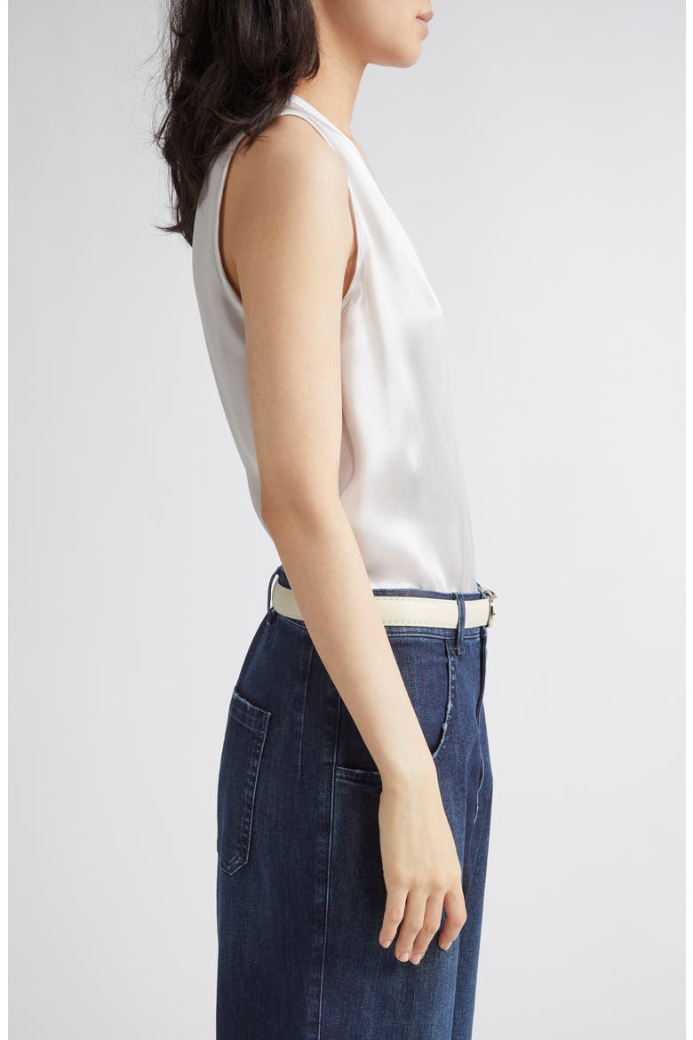 Pleated Sleeveless Silk Satin Top, Alternate, color, 75 PEARL GREY