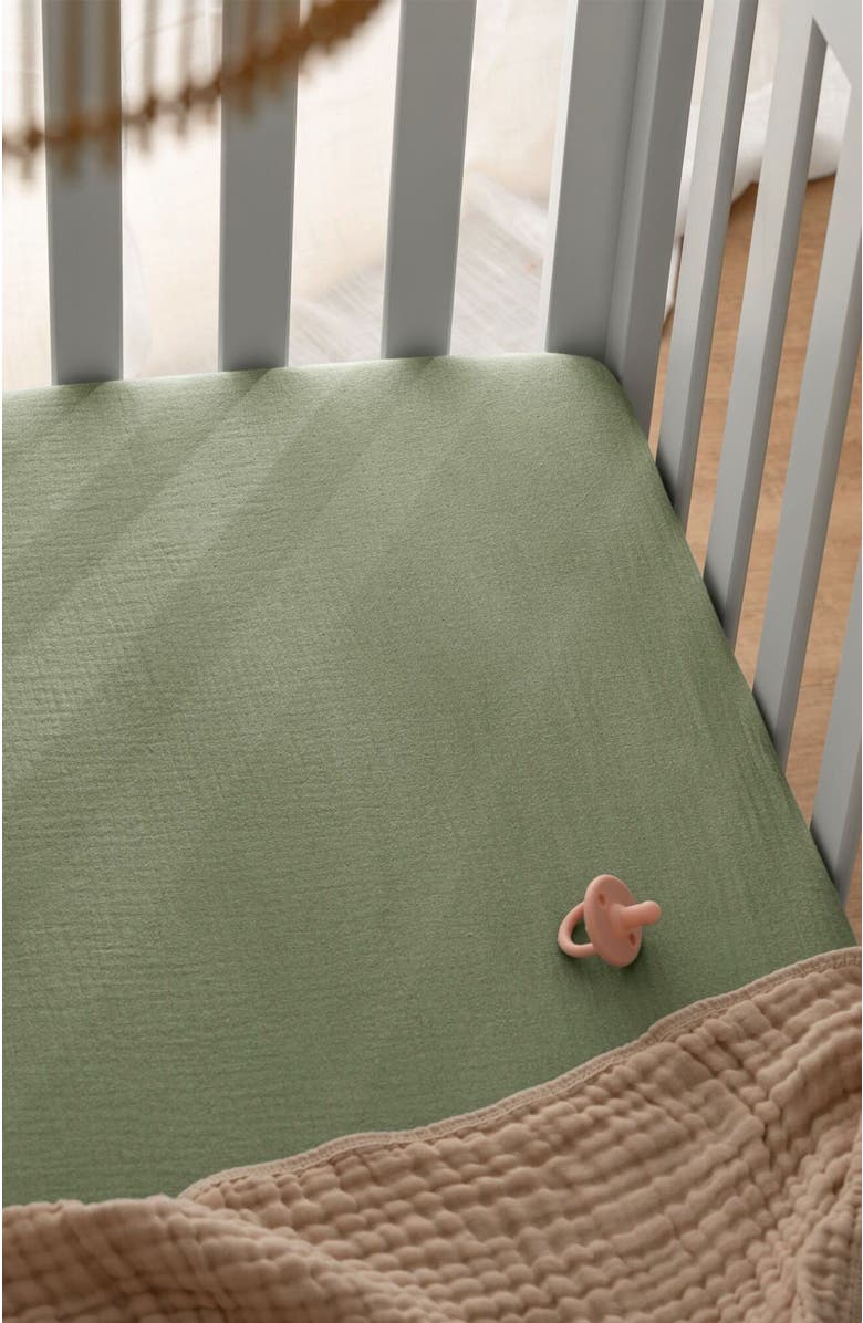 Comfy Cubs Muslin Fitted Crib Sheet, Alternate, color, Sage