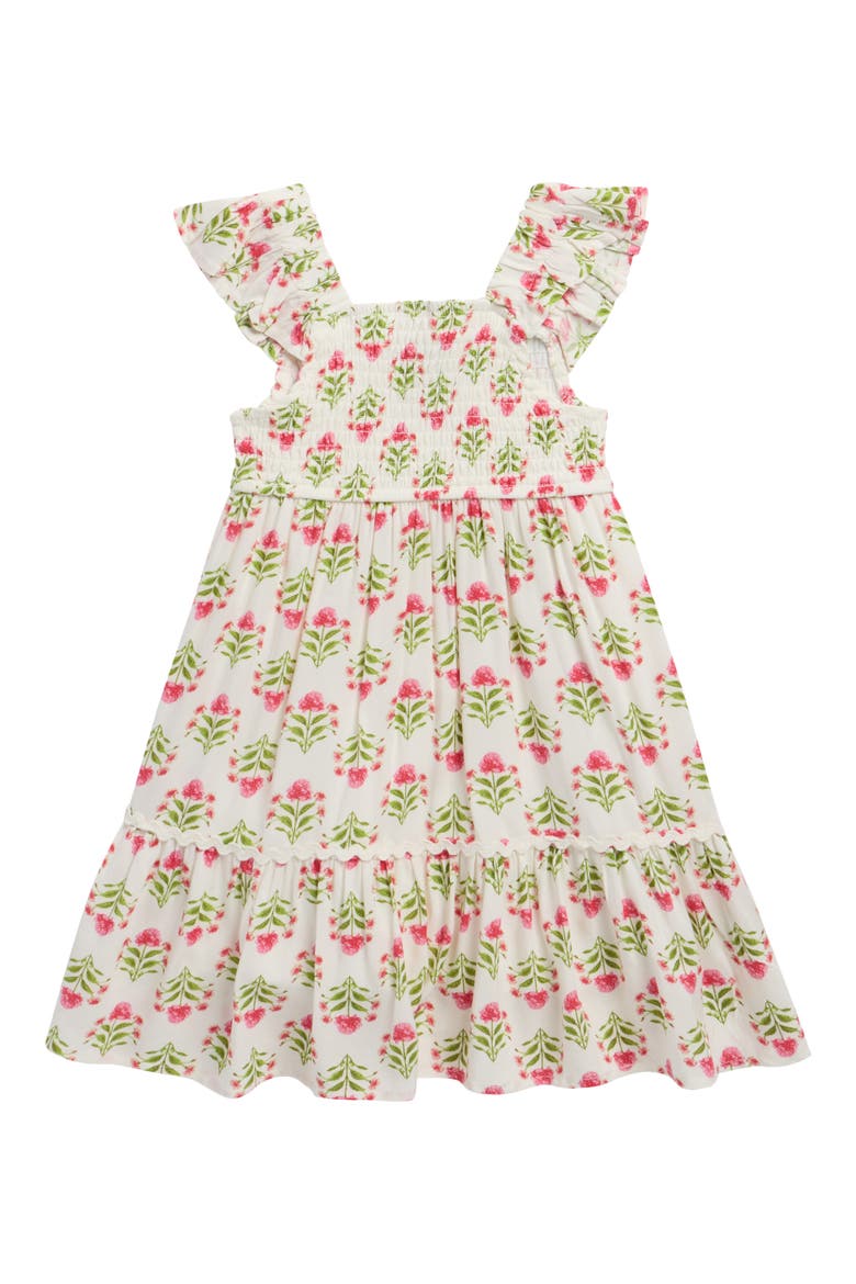 Kids' Print Smocked Tiered Dress, Main, color, IVORY