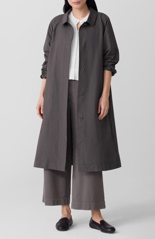 Eileen Fisher Light Cotton Nylon Classic Collar Coat In Brown