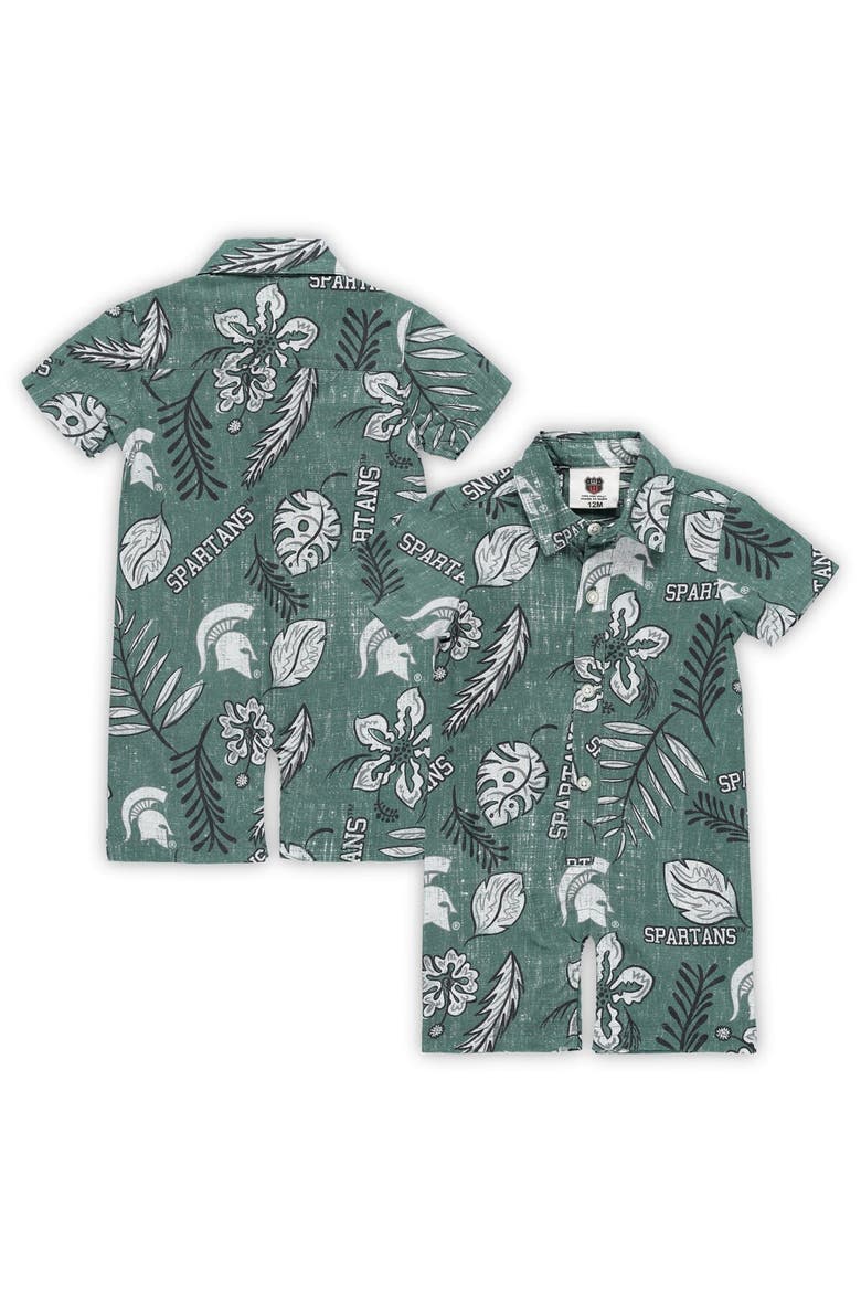Infant Wes & Willy Green Michigan State Spartans Vintage Floral Romper, Main, color, Green