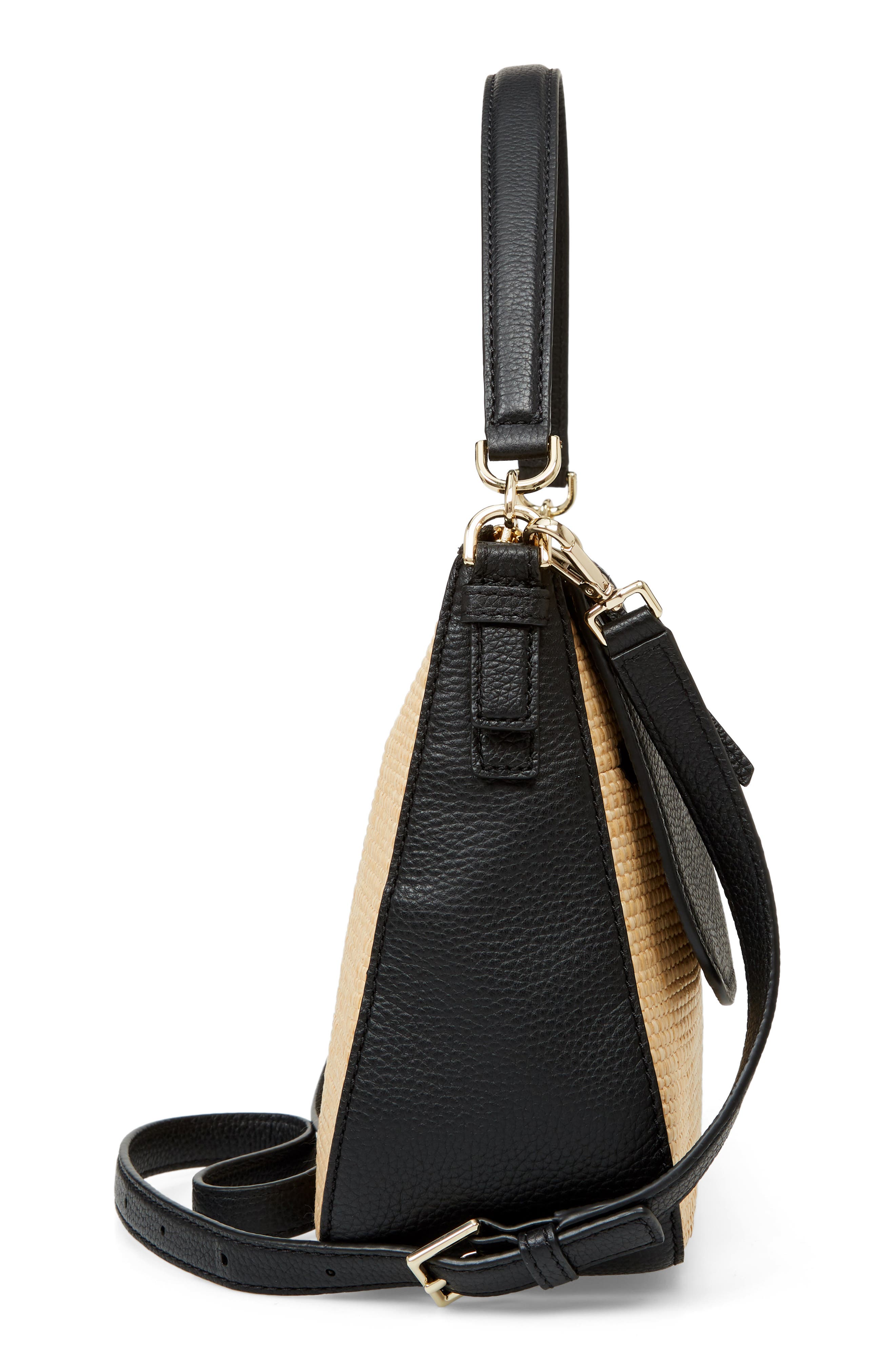 Kate Spade New York jackson street - colette straw & leather satchel, Alternate, color, 