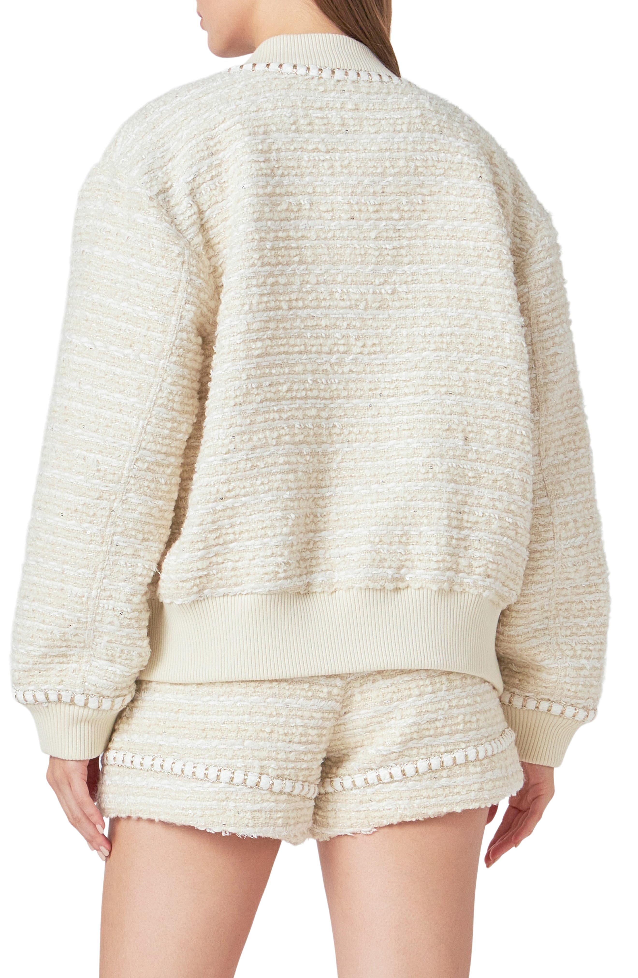 Metallic Thread Detail Tweed Bomber Jacket - image 2