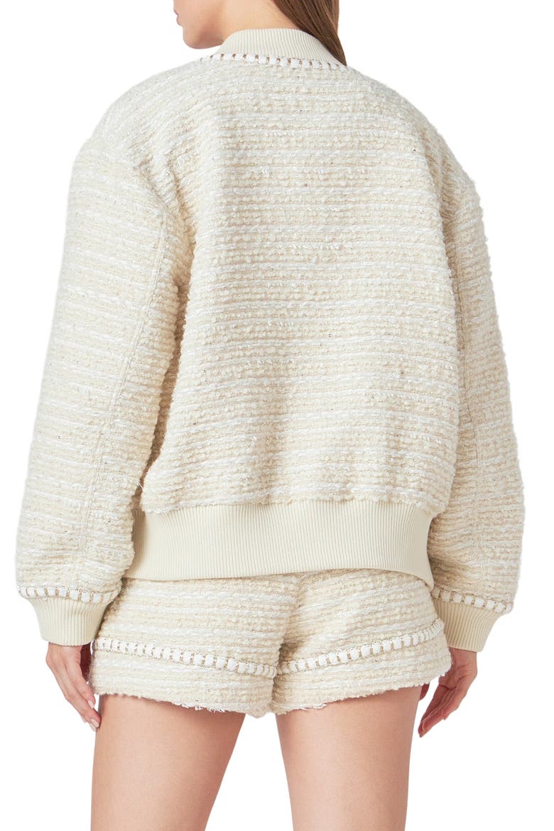 Metallic Thread Detail Tweed Bomber Jacket, Alternate, color, IVORY
