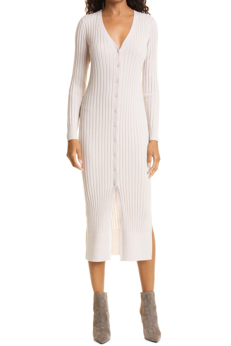 Ribbed Long Sleeve Wool Sweater Dress, Main, color, OFF WHITE