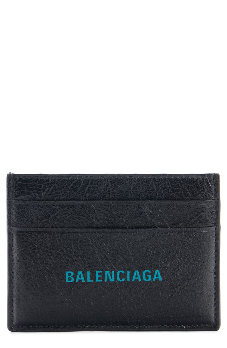 Balenciaga Cash Logo Leather Card Case, Main, color, 
