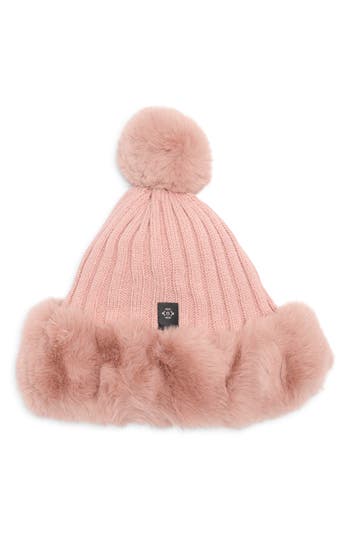 Nanette Lepore Oversize Faux Fur Trim Beanie In Pink
