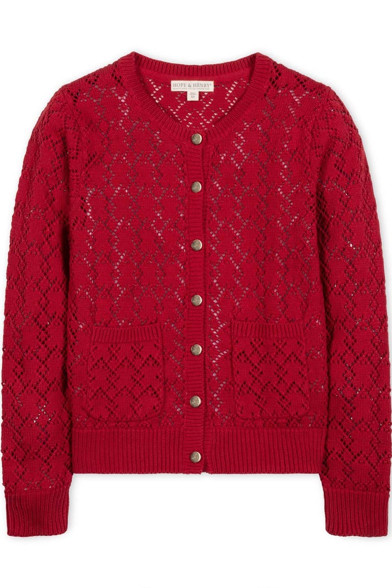 Women's Organic Cotton Pointelle Cardigan, Alternate, color, Red Diamond