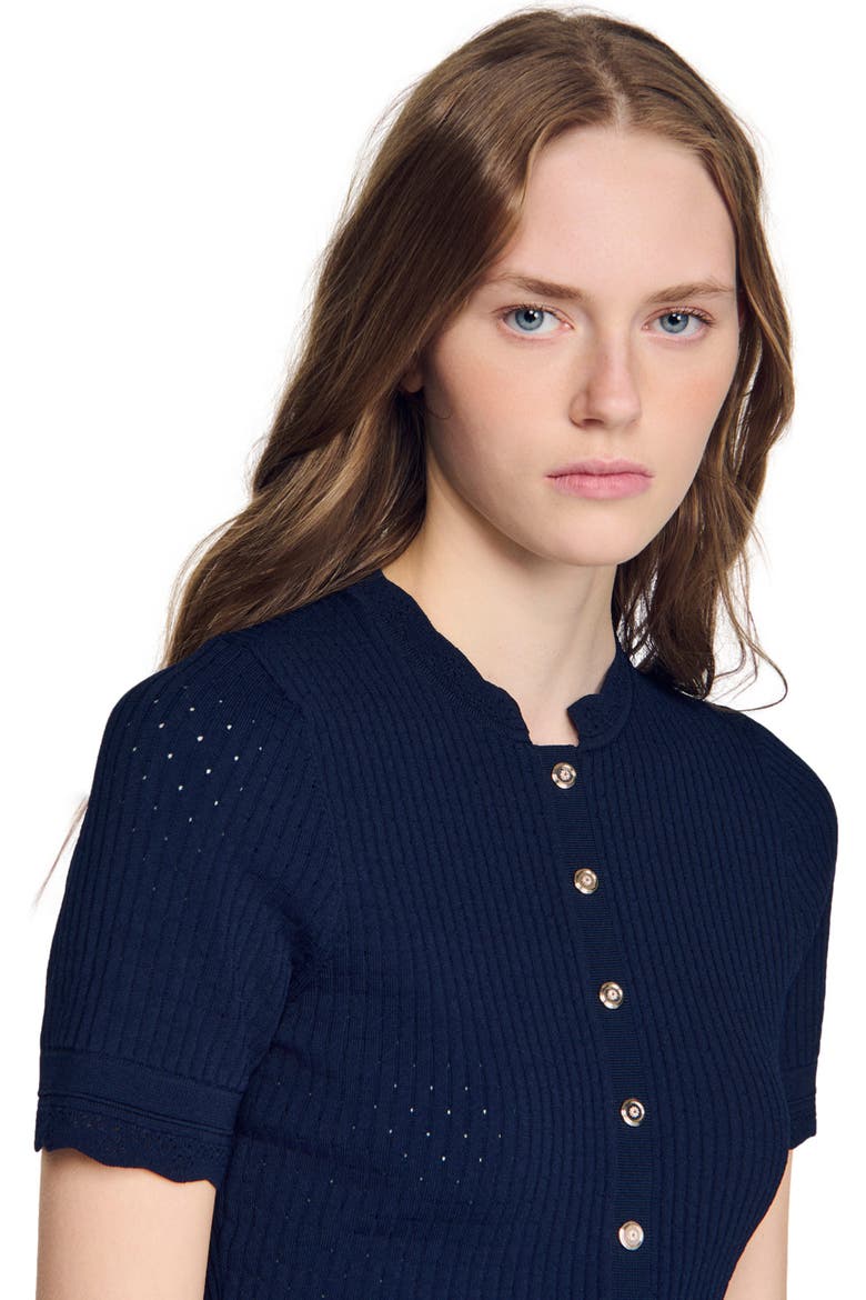 Cropped pointelle knit cardigan, Alternate, color, Navy blue
