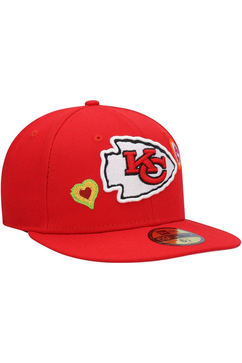 Men's New Era Red Kansas City Chiefs Chain Stitch Heart 59FIFTY Fitted Hat, Alternate, color, Red