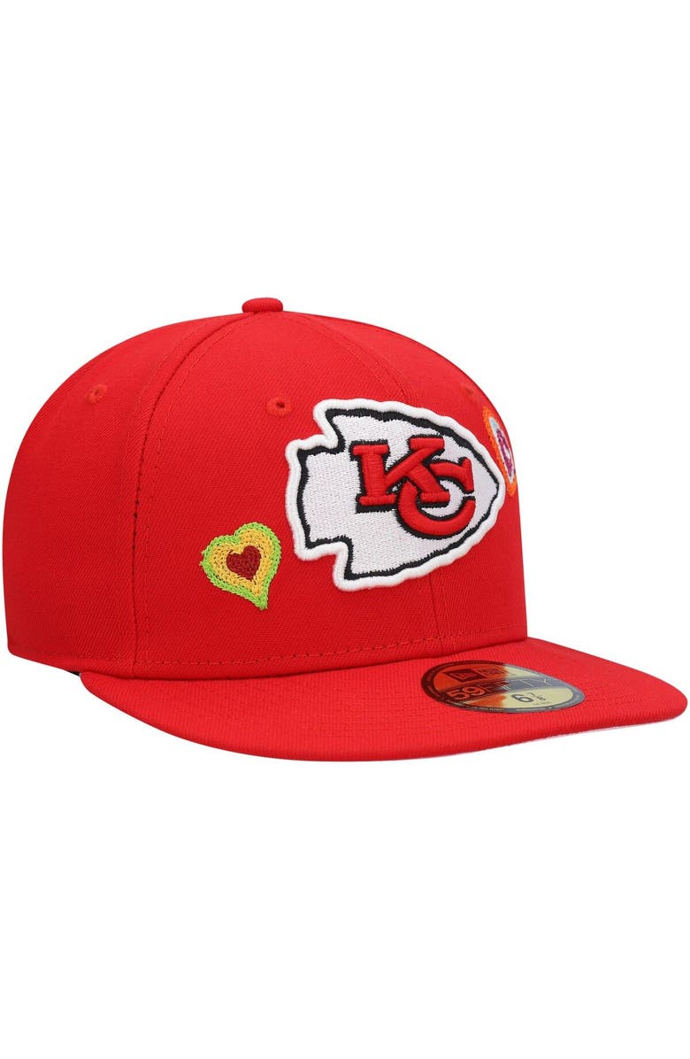 New Era Men's New Era Red Kansas City Chiefs Chain Stitch Heart 59FIFTY Fitted Hat, Alternate, color, Red