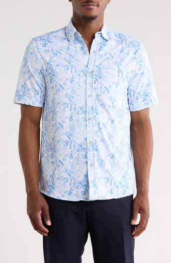 Birdseye Print Short Sleeve Button-Up Shirt