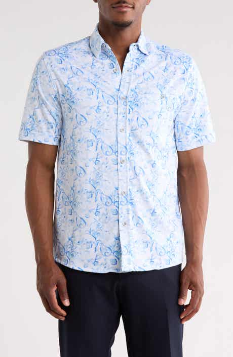 Birdseye Print Short Sleeve Button-Up Shirt