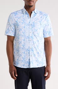 NICOBY Birdseye Print Short Sleeve Button-Up Shirt