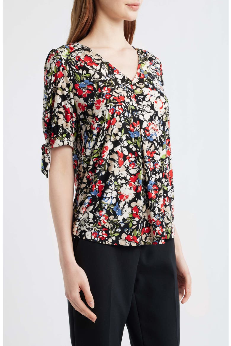 Floral Print Short Sleeve Jersey Top, Alternate, color, ANNE BLACK MULTI