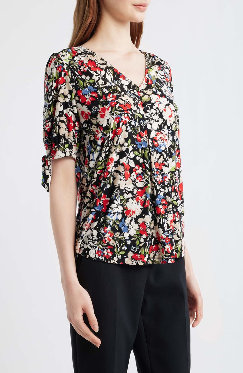 AK ANNE KLEIN Floral Print Short Sleeve Jersey Top, Alternate, color, Anne Black Multi