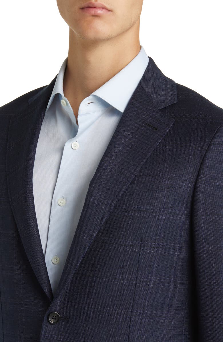 Canali Kei Trim Fit Dark Blue Plaid Wool Suit, Alternate, color,